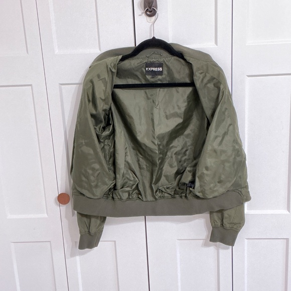 Express Olive Green Lace Up Bomber Jacket Size Small Utility Chic - Picture 3 of 8